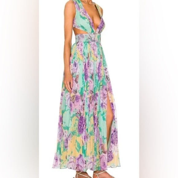 NWT Rococo Sand Ivy Floral Maxi Dress Butter Yellow and Lavender Size Small - Picture 3 of 8